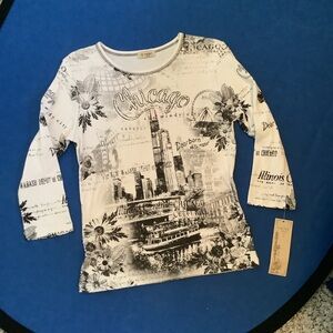 Cactus Chicago glittered white top w black imprint